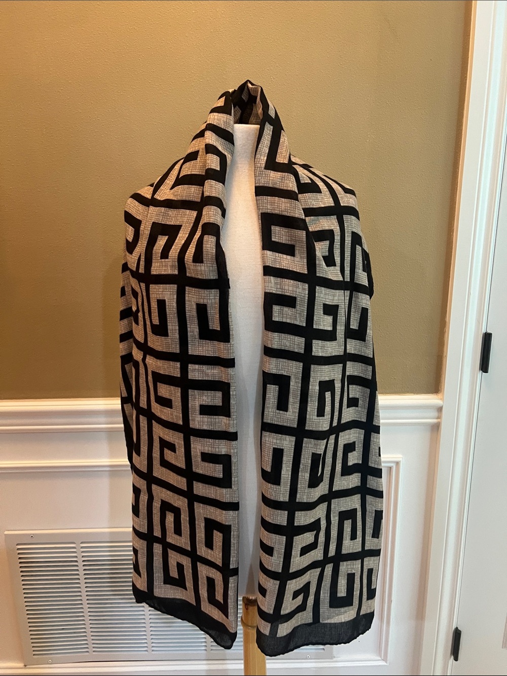 Black and Cream Geometric Scarf Wrap - Home Accents